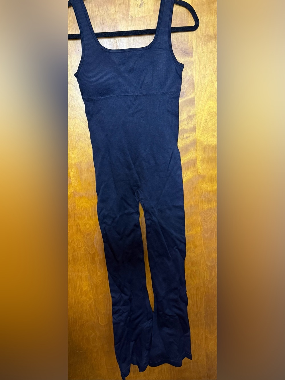 NWT OQQ Black Ribbed Flare Jumpsuit Size Small Seamless One Piece Athleisure